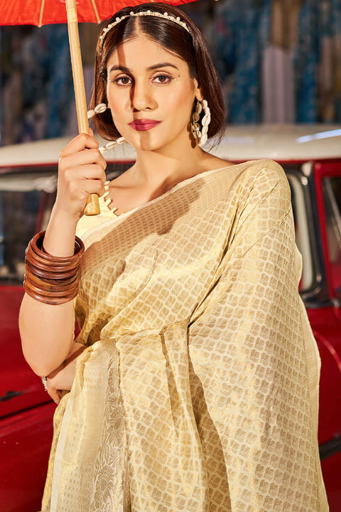 VastraLakshmi Marvellous Beige Kanjivaram Silk Saree With Adorning Blouse Piece