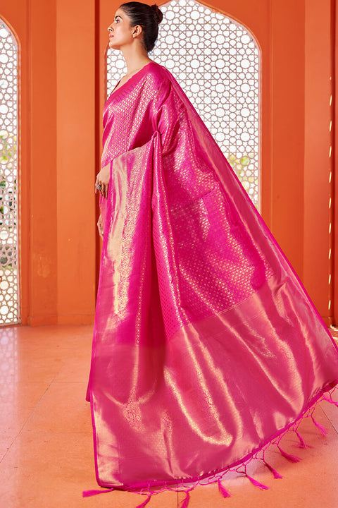 VastraLakshmi Beautiful Dark Pink Kanjivaram Silk Saree With Captivating Blouse Piece