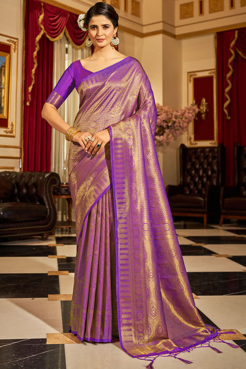 VastraLakshmi Inspiring Purple Kanjivaram Silk Saree With Divine Blouse Piece