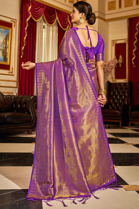 VastraLakshmi Inspiring Purple Kanjivaram Silk Saree With Divine Blouse Piece