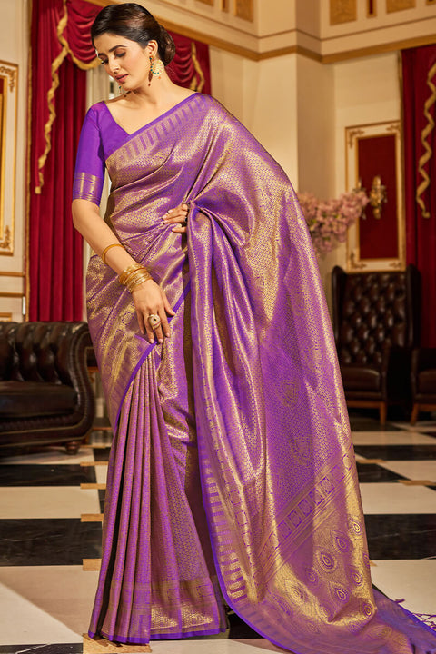 VastraLakshmi Inspiring Purple Kanjivaram Silk Saree With Divine Blouse Piece