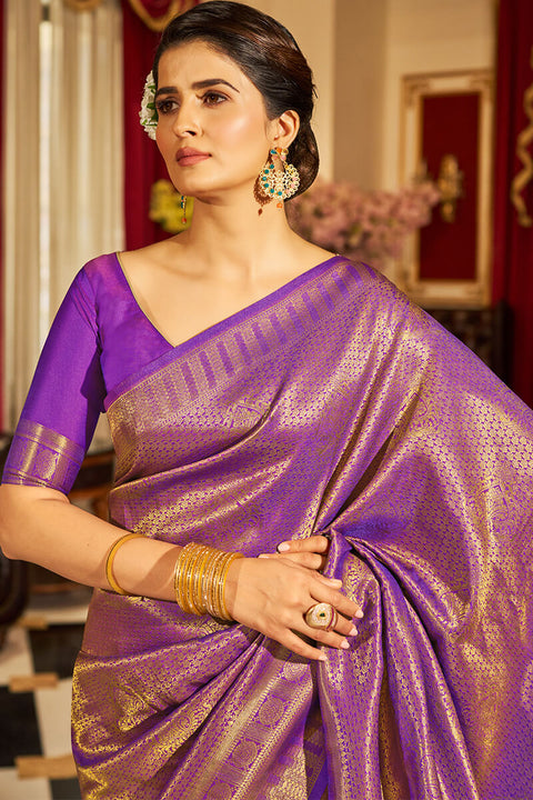 VastraLakshmi Inspiring Purple Kanjivaram Silk Saree With Divine Blouse Piece