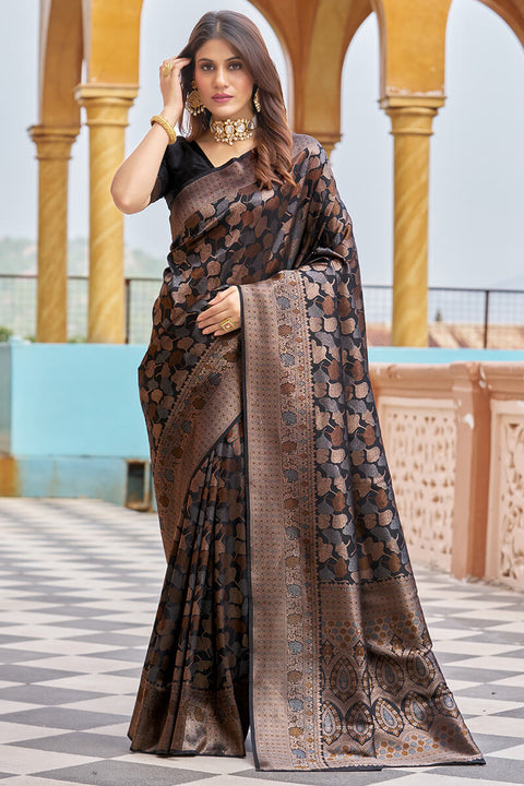 VastraLakshmi Beautiful Black Kanjivaram Silk Saree With Divine Blouse Piece