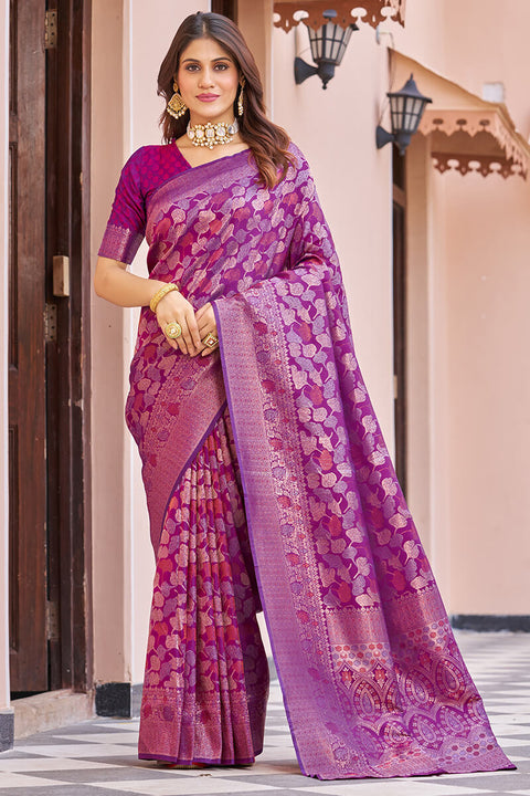 VastraLakshmi Inspiring Purple Kanjivaram Silk Saree With Desuetude Blouse Piece