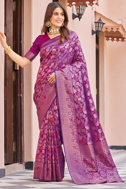 VastraLakshmi Inspiring Purple Kanjivaram Silk Saree With Desuetude Blouse Piece