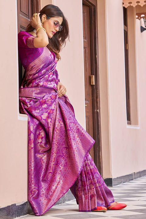 VastraLakshmi Inspiring Purple Kanjivaram Silk Saree With Desuetude Blouse Piece