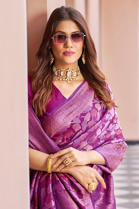 VastraLakshmi Inspiring Purple Kanjivaram Silk Saree With Desuetude Blouse Piece