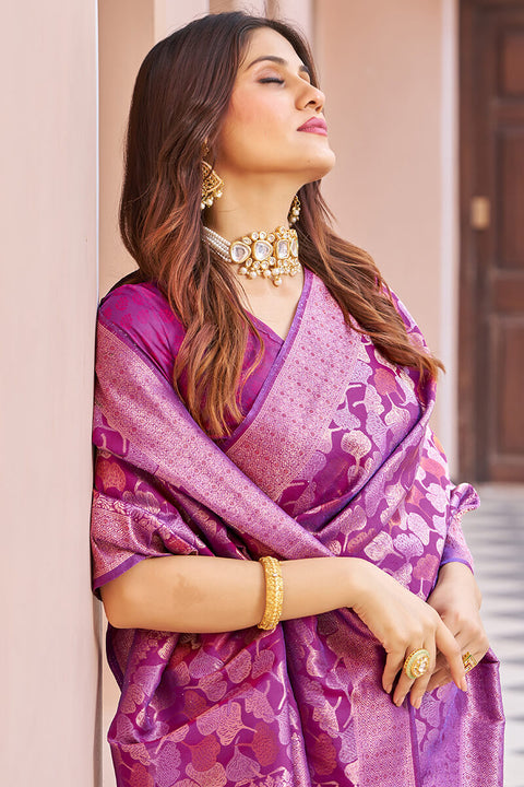 VastraLakshmi Inspiring Purple Kanjivaram Silk Saree With Desuetude Blouse Piece