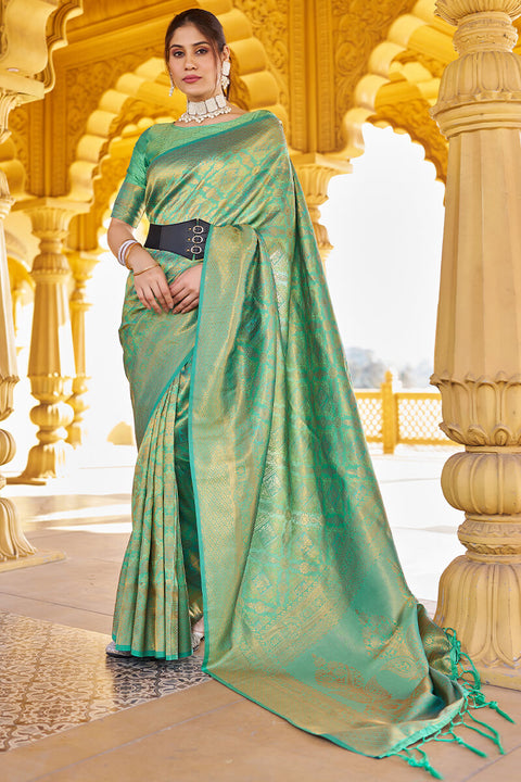 VastraLakshmi Petrichor Green Kanjivaram Silk Saree With Splendiferous Blouse Piece