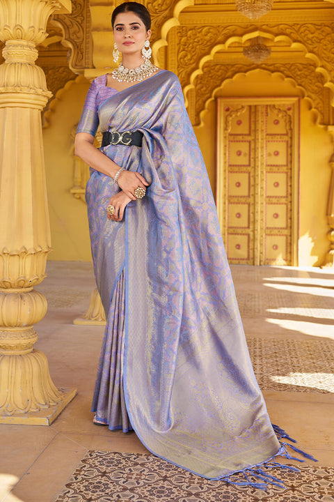 VastraLakshmi Scintillating Lavender Kanjivaram Silk Saree With Rhapsody Blouse Piece