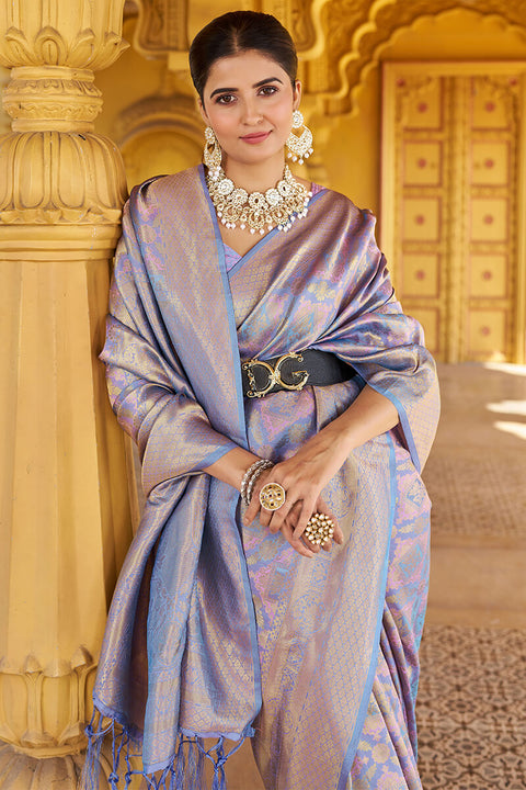 VastraLakshmi Scintillating Lavender Kanjivaram Silk Saree With Rhapsody Blouse Piece