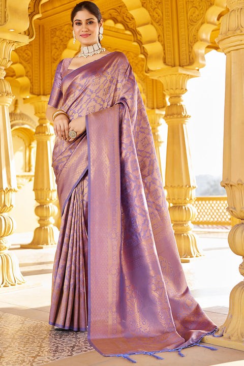 VastraLakshmi Scrupulous Purple Kanjivaram Silk Saree With Posh Blouse Piece