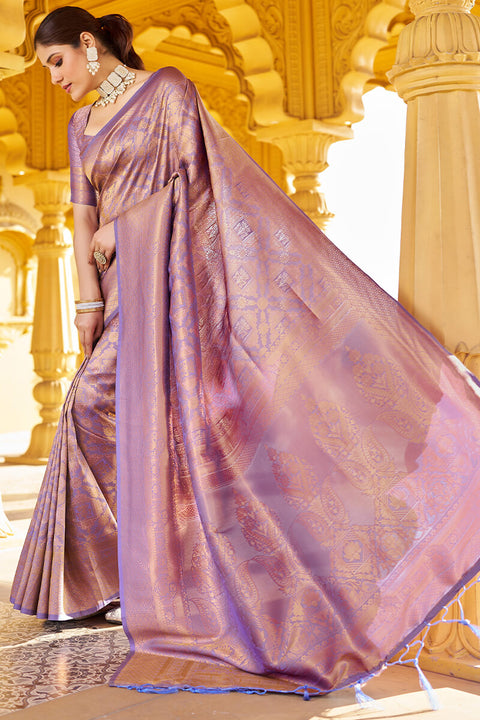 VastraLakshmi Scrupulous Purple Kanjivaram Silk Saree With Posh Blouse Piece