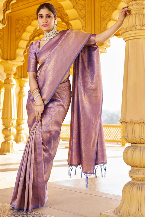 VastraLakshmi Scrupulous Purple Kanjivaram Silk Saree With Posh Blouse Piece