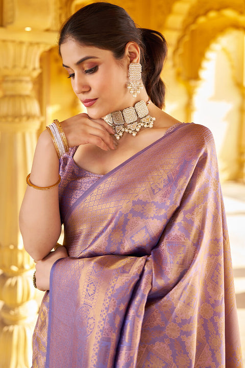 VastraLakshmi Scrupulous Purple Kanjivaram Silk Saree With Posh Blouse Piece