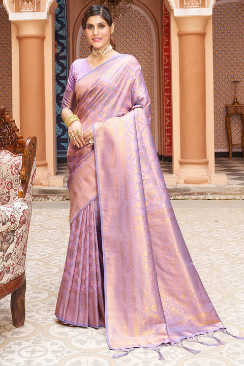 VastraLakshmi Lagniappe Lavender Kanjivaram Silk Saree With Incredible Blouse Piece