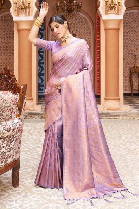 VastraLakshmi Lagniappe Lavender Kanjivaram Silk Saree With Incredible Blouse Piece