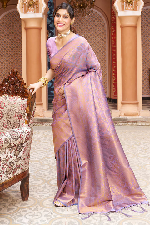 VastraLakshmi Lagniappe Lavender Kanjivaram Silk Saree With Incredible Blouse Piece