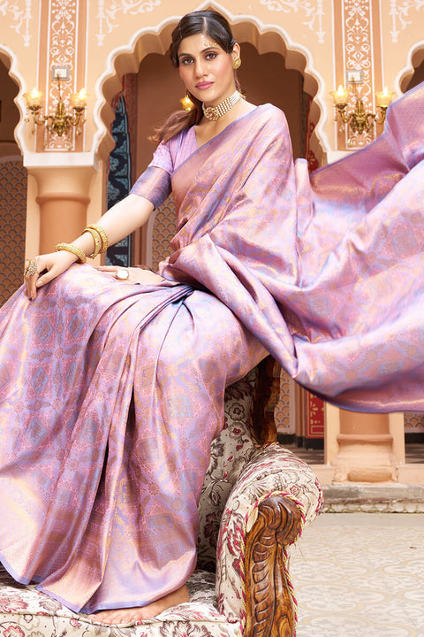 VastraLakshmi Lagniappe Lavender Kanjivaram Silk Saree With Incredible Blouse Piece