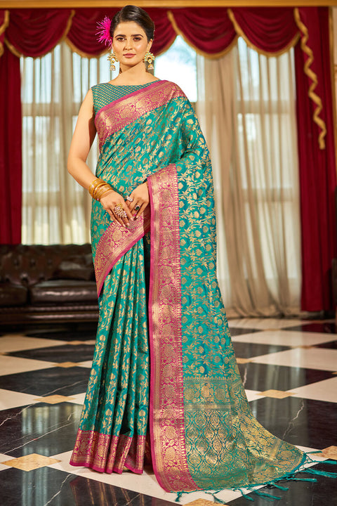 VastraLakshmi Radiant Rama Soft Banarasi Silk Saree With Beautiful Blouse Piece