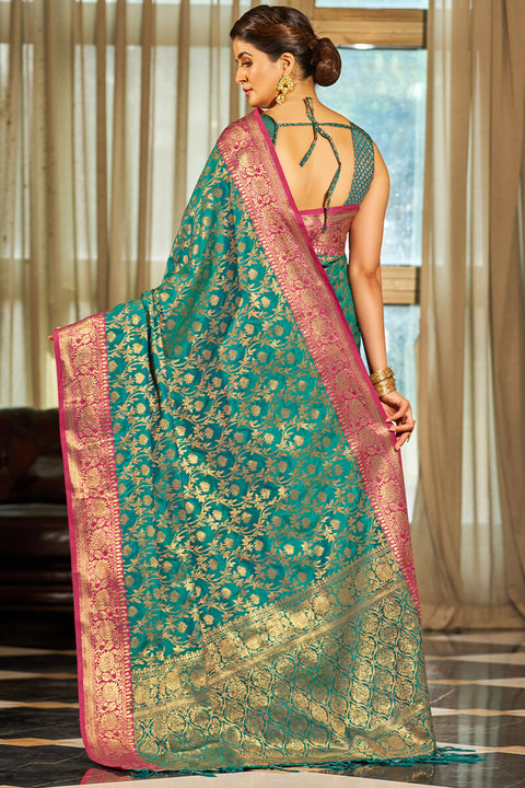 VastraLakshmi Radiant Rama Soft Banarasi Silk Saree With Beautiful Blouse Piece