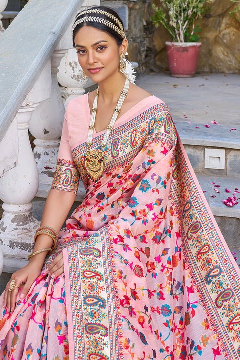 VastraLakshmi Ephemeral Baby Pink Pashmina saree With Lissome Blouse Piece