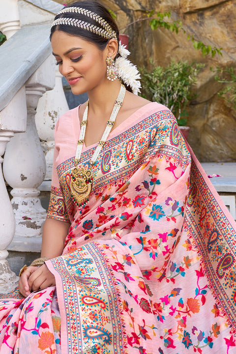 VastraLakshmi Ephemeral Baby Pink Pashmina saree With Lissome Blouse Piece