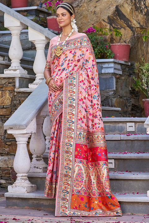 VastraLakshmi Ephemeral Baby Pink Pashmina saree With Lissome Blouse Piece