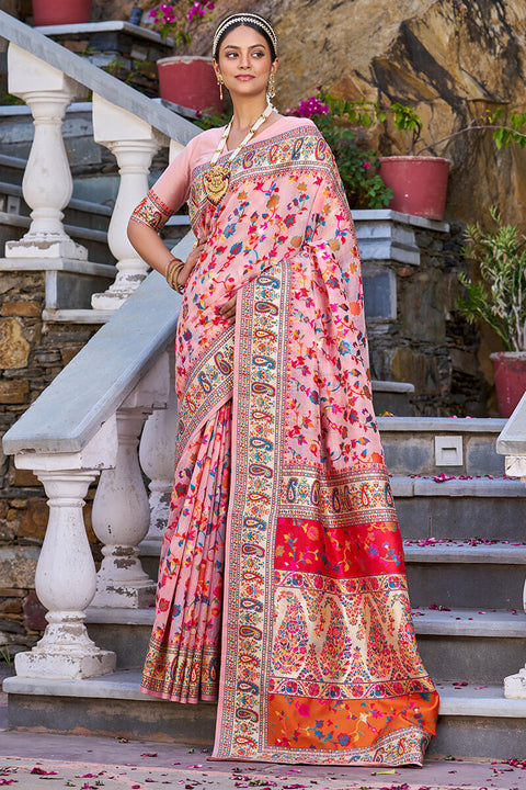 VastraLakshmi Ephemeral Baby Pink Pashmina saree With Lissome Blouse Piece