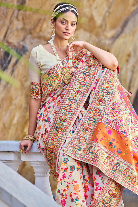 VastraLakshmi Petrichor Beige Pashmina saree With Pleasurable Blouse Piece