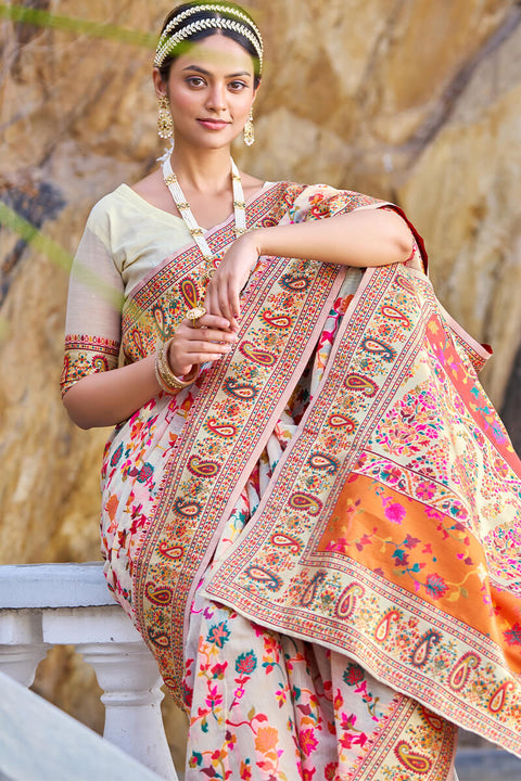 VastraLakshmi Petrichor Beige Pashmina saree With Pleasurable Blouse Piece