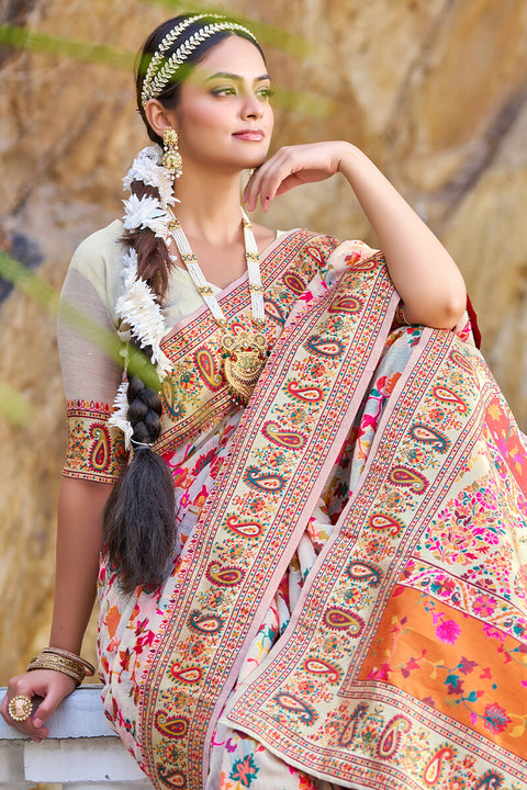 VastraLakshmi Petrichor Beige Pashmina saree With Pleasurable Blouse Piece