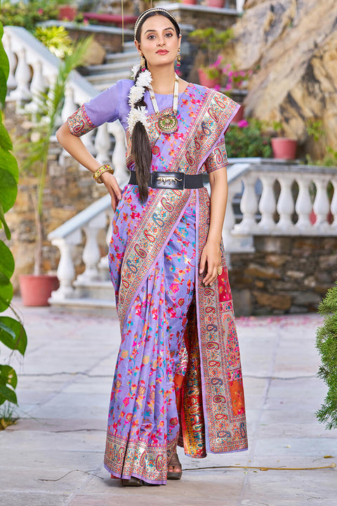 VastraLakshmi Engaging Lavender Pashmina saree With Amiable Blouse Piece