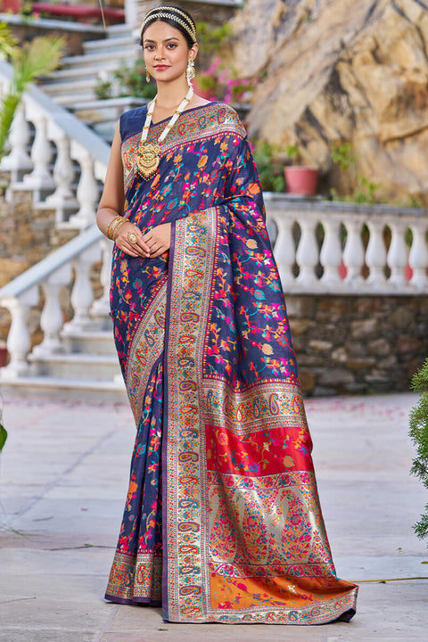 VastraLakshmi Confounding Navy Blue Pashmina saree With Snazzy Blouse Piece