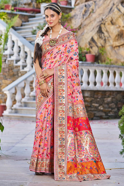 VastraLakshmi Sumptuous Pink Pashmina saree With Palimpsest Blouse Piece