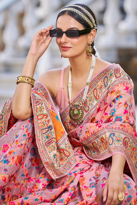 VastraLakshmi Sumptuous Pink Pashmina saree With Palimpsest Blouse Piece