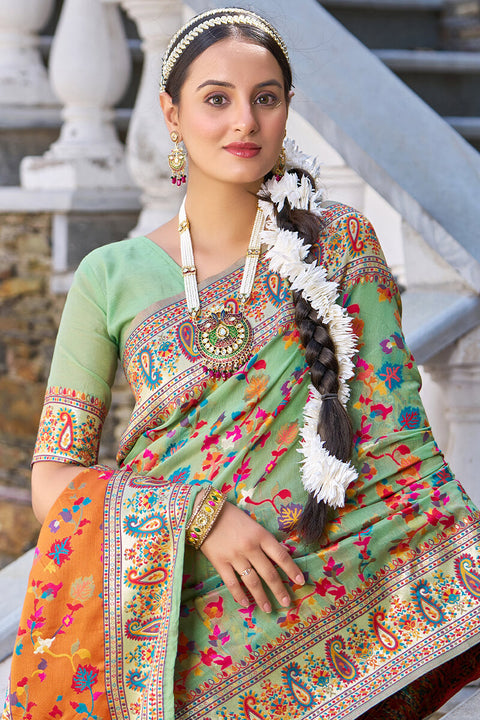 VastraLakshmi Fugacious Pista Pashmina saree With Efflorescence Blouse Piece