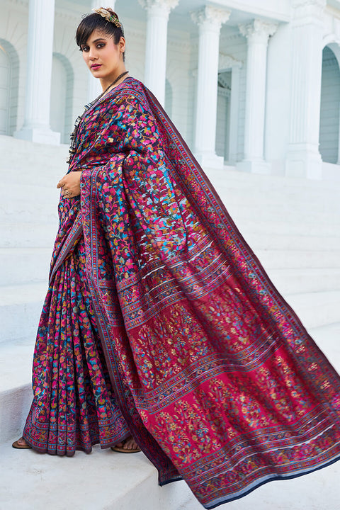 VastraLakshmi Elegant Navy Blue Pashmina saree With Intricate Blouse Piece