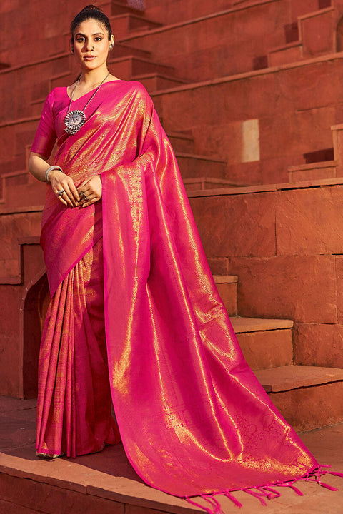 VastraLakshmi Outstanding Dark Pink Kanjivaram Silk Saree With Jazzy Blouse Piece