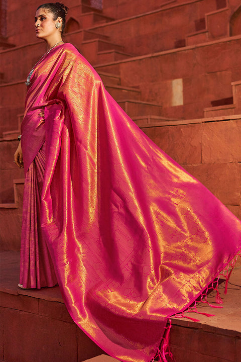 VastraLakshmi Outstanding Dark Pink Kanjivaram Silk Saree With Jazzy Blouse Piece