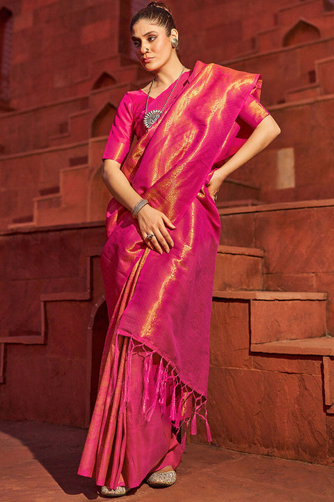 VastraLakshmi Outstanding Dark Pink Kanjivaram Silk Saree With Jazzy Blouse Piece