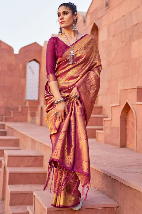 VastraLakshmi Adorable Purple Kanjivaram Silk Saree With Pleasant Blouse Piece