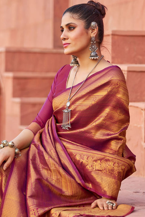 VastraLakshmi Adorable Purple Kanjivaram Silk Saree With Pleasant Blouse Piece