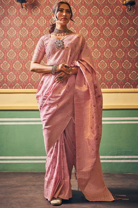 VastraLakshmi Enamoring Light Pink Soft Banarasi Silk Saree With Jubilant Blouse Piece