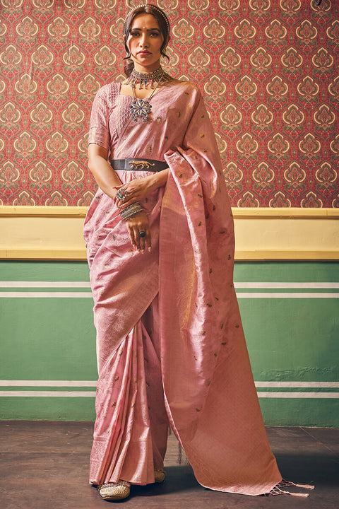 VastraLakshmi Enamoring Light Pink Soft Banarasi Silk Saree With Jubilant Blouse Piece