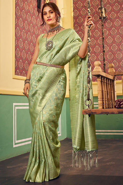 VastraLakshmi Magnetic Pista Soft Banarasi Silk Saree With Propinquity Blouse Piece