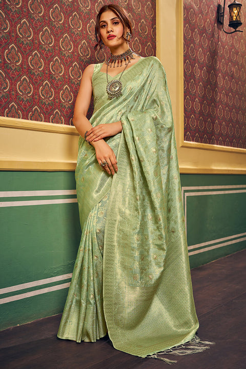 VastraLakshmi Magnetic Pista Soft Banarasi Silk Saree With Propinquity Blouse Piece