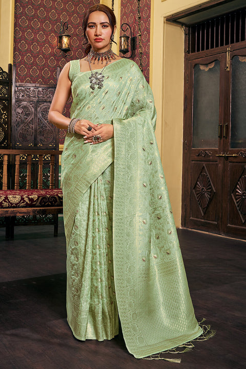 VastraLakshmi Lagniappe Sea Green Soft Banarasi Silk Saree With Comely Blouse Piece