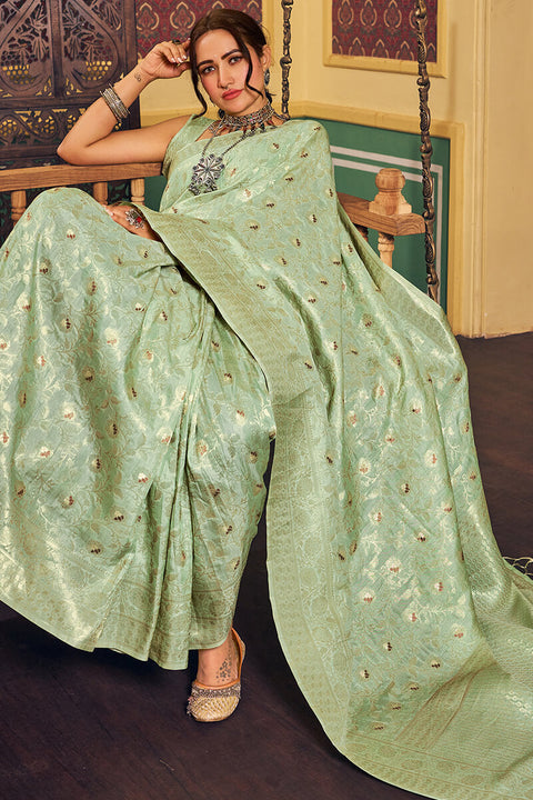 VastraLakshmi Lagniappe Sea Green Soft Banarasi Silk Saree With Comely Blouse Piece