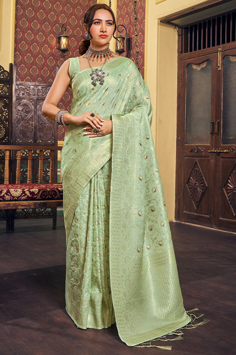 VastraLakshmi Lagniappe Sea Green Soft Banarasi Silk Saree With Comely Blouse Piece